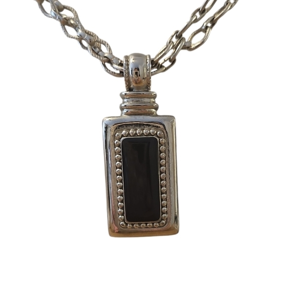 Lady Remington Vintage Necklace Black Onyx Silver Rectangular Pendant - Picture 2 of 4